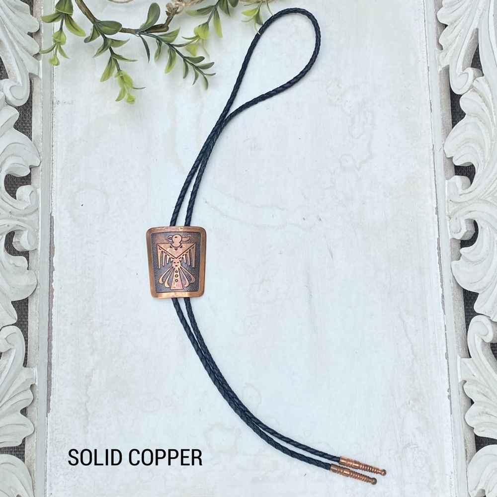 Vintage Bell Trading Post Thunderbird Copper Native American Bolo Tie - Picture 9 of 13